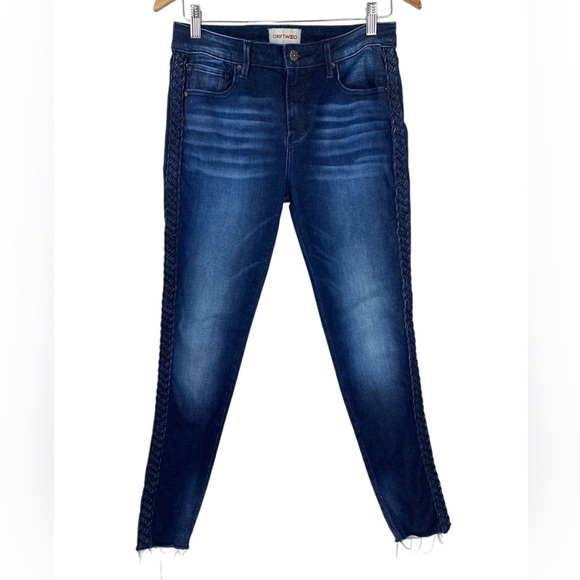 Driftwood Jackie Blue Braided Side Stripe Cropped Raw Hem Jeans Women’s Size 28 - Picture 2 of 12